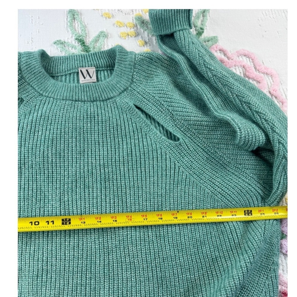 Worthington Women's Teal Green Cutout Shoulder Knit Sweater 2X - Picture 10 of 11
